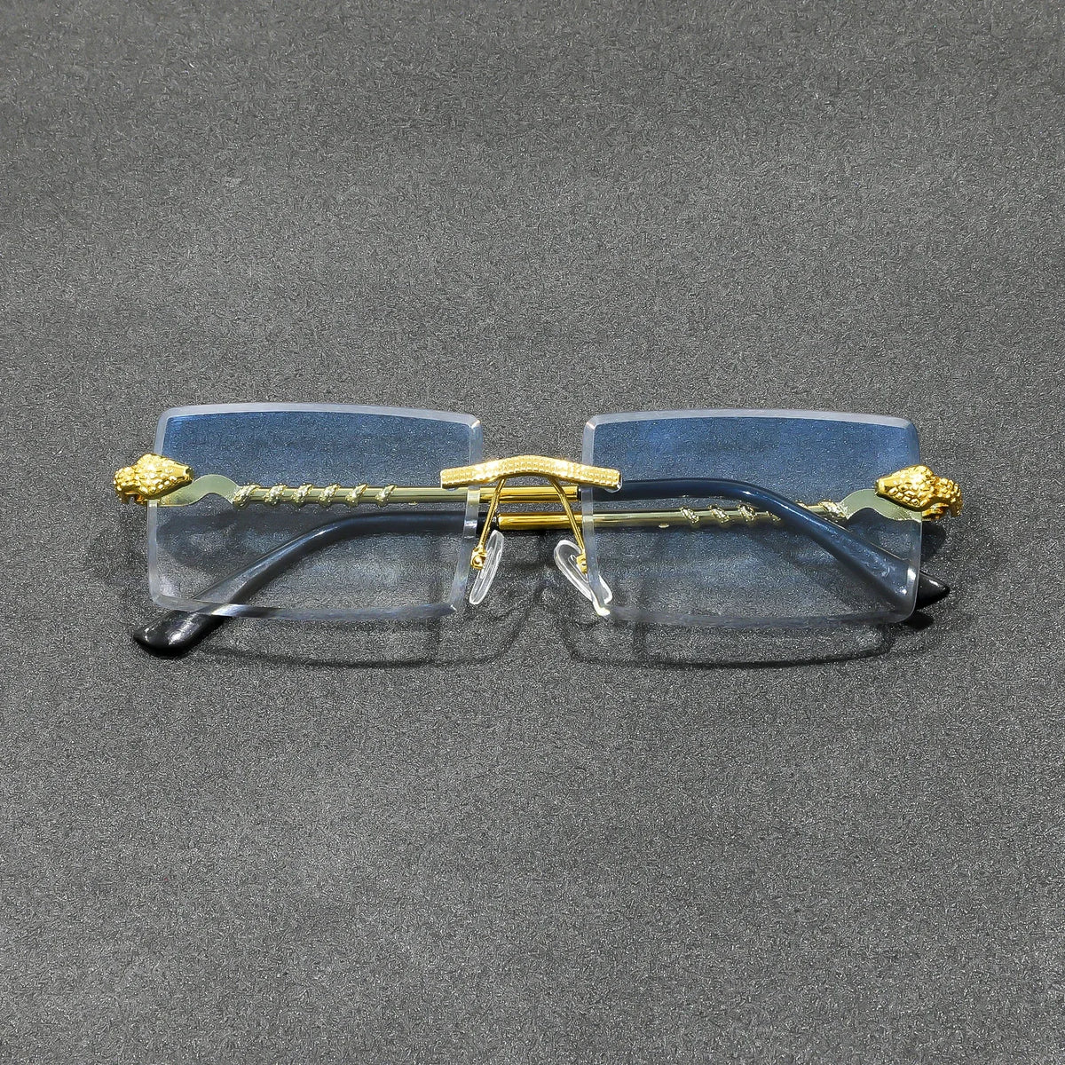 Rimless Rectangle Sunglasses Men Metal Gradient Gray Lens Big Frameless Sun Glasses Women UV400