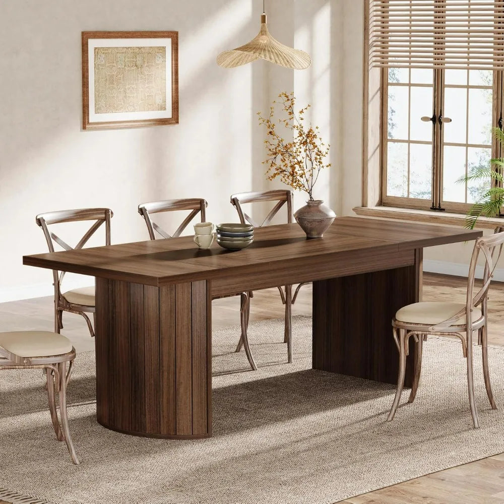78.7" Extra Long Dining Table for 6-8 People, Large Farmhouse Kitchen Table with Wooden Tabletop, Rustic Style Rectangular Dinn