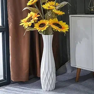 Large White Ceramic Floor Vase for Modern Home, Living Room Decor, Minimalist Style