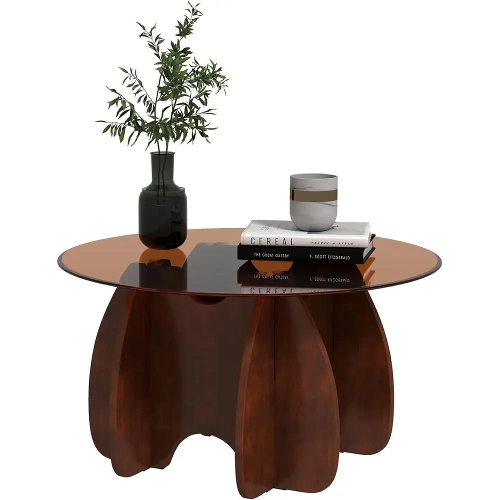 Expandable Modern Brown Glass Coffee Table for Small Living Spaces - Unique Accent Furniture for Home