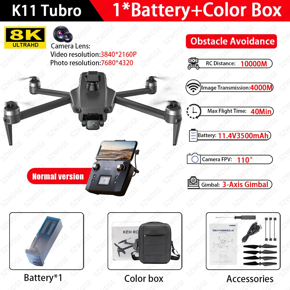 2025 K11 Tubro Drone With 8K Professional Camera GPS+Digital Image Transmission 3-axis Gimbal Anti-Shake Camera Drone RC Toy