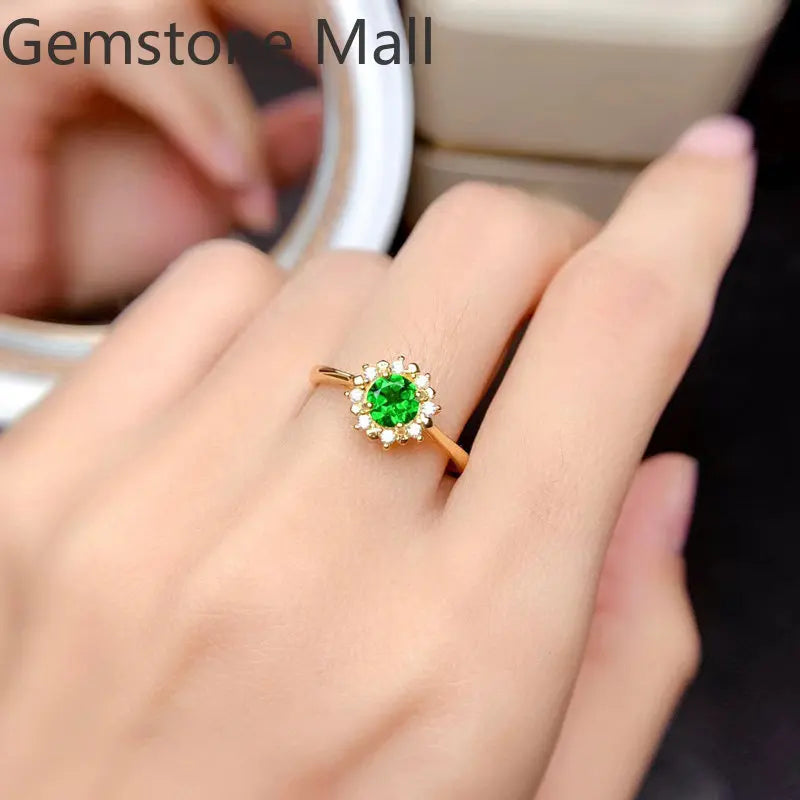Total 2ct Natural Chrome Diopside Jewelry Set 925 Silver 5mm VVS Grade Diopside Ring Earrings Pendant with Gold Plating