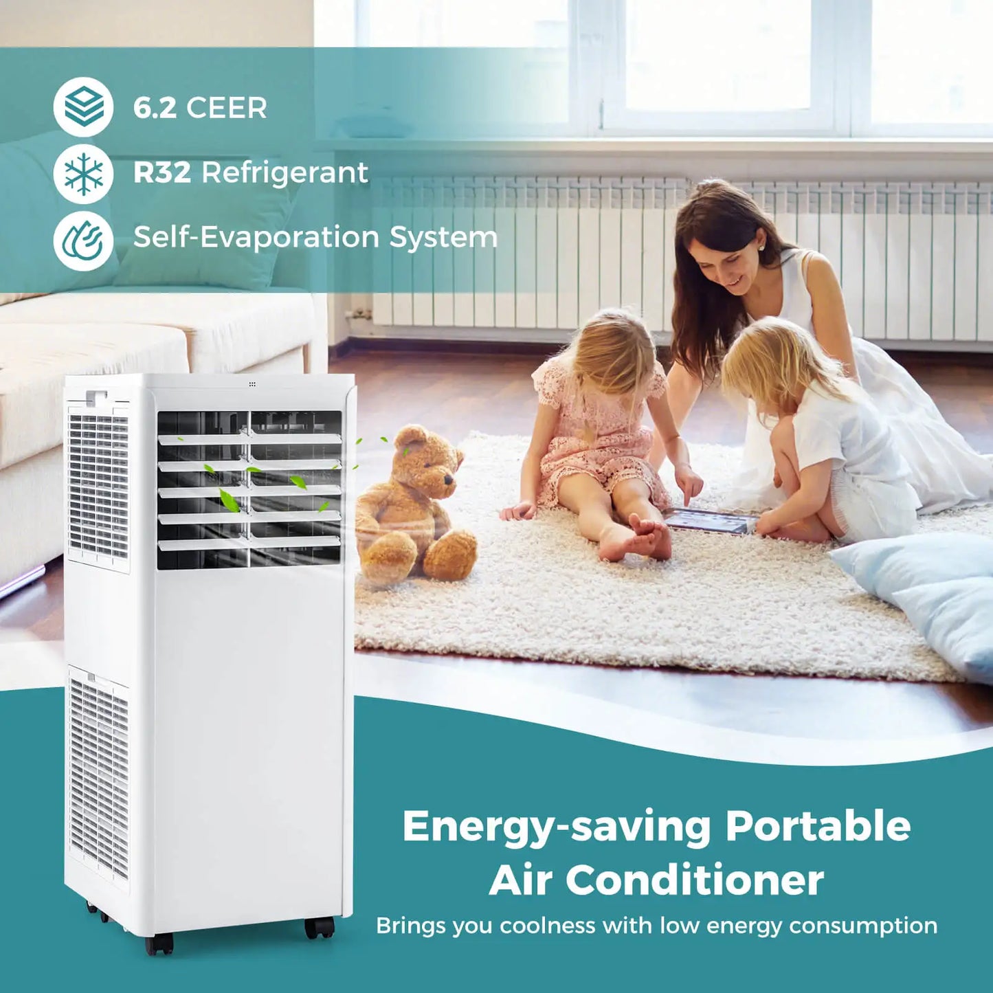 8000 BTU Portable Air Conditioner with Dehumidifier & Fan Sleep Mode & 24H Timer