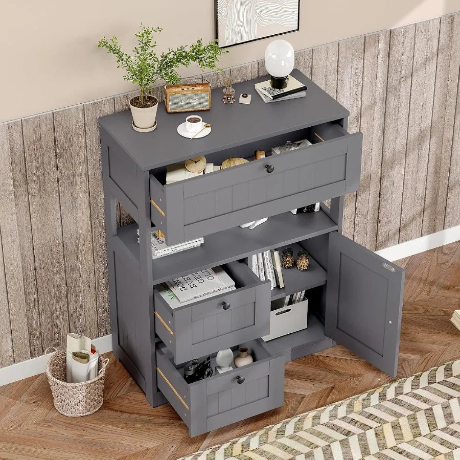 Modern freestanding bathroom cabinet with 1 door and 3 drawers for floor storage ideal for organizing kitchen or living room es