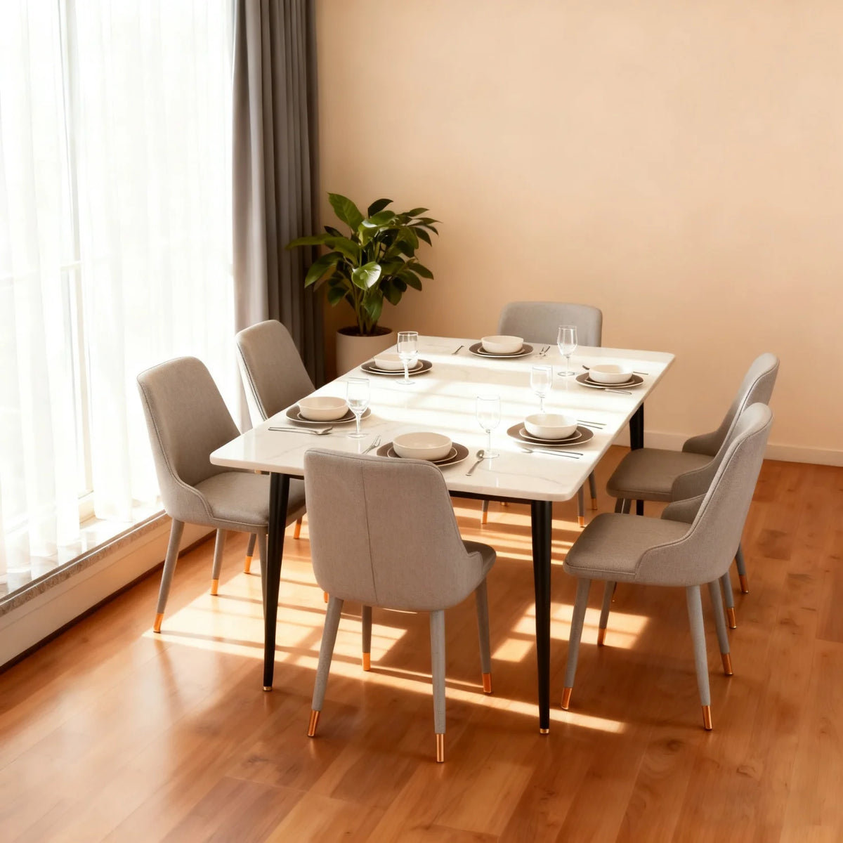 Modern Dining Table for 4-6 People Kitchen Restaurant Dining Room Table Sintered Stone Top Metal Legs No Chairs