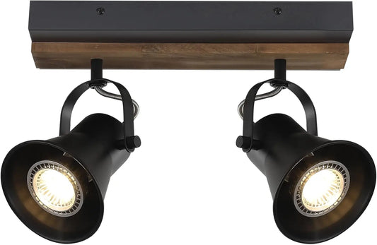 2-Light Black Track Lighting Kit - Modern Farmhouse Semi-Flush Mount w/ Rotatable Heads for Kitchen, Living Room & Bedroom