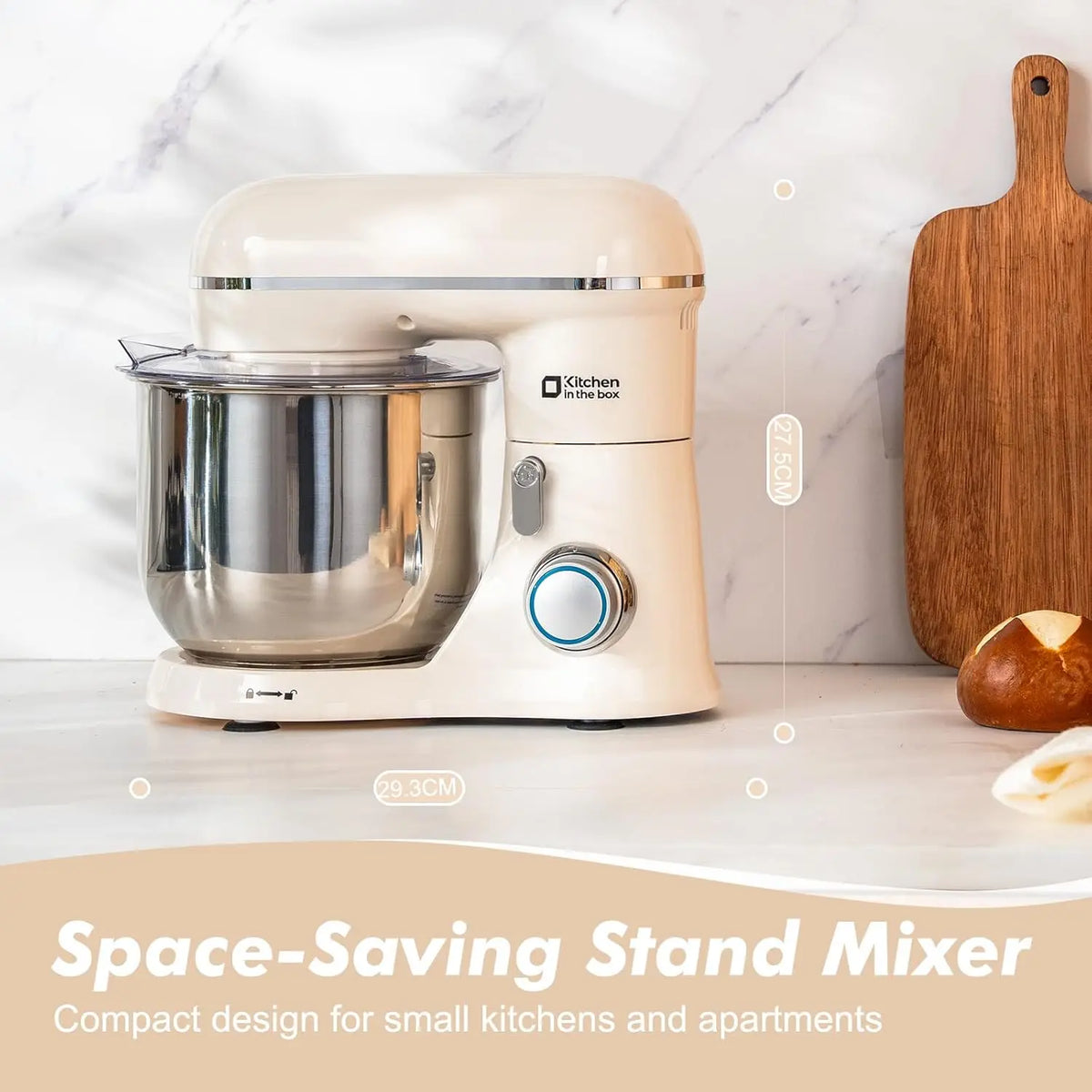 Stand Mixer, 3.5 QT, 10-Speed Electric Kitchen Mixer with Whisk, Hook, Beater - Cream White
