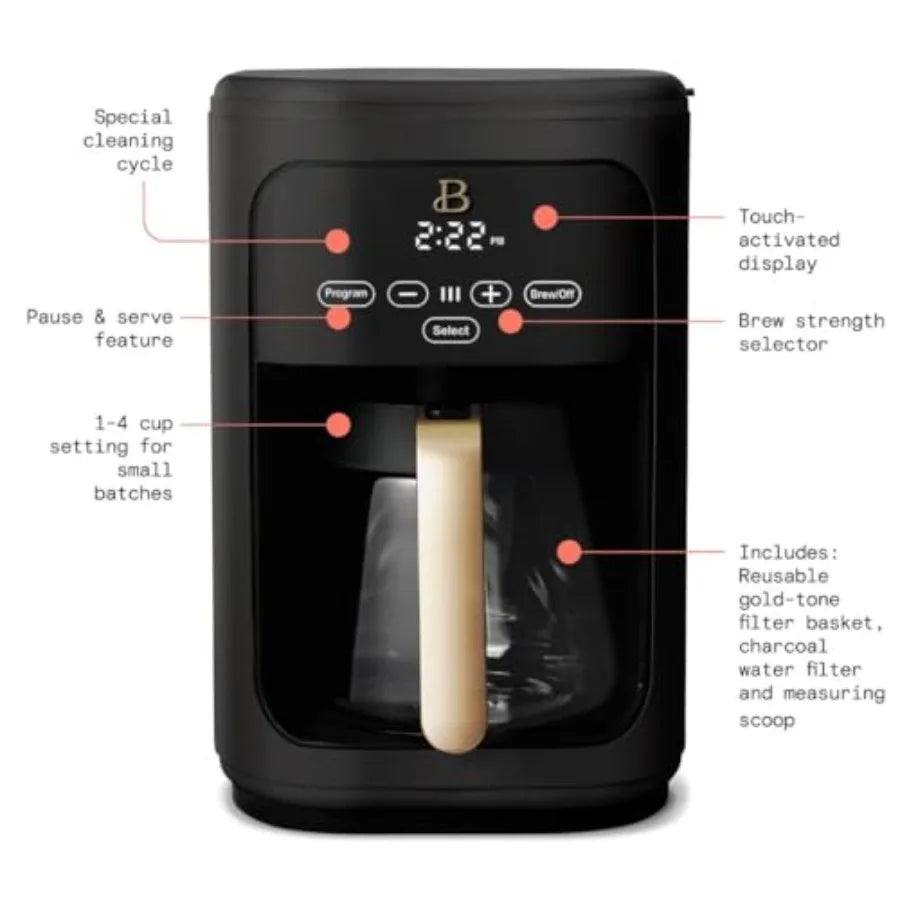 14-Cup Programmable Coffee Maker with Sleek Black Sesame Design and Touch Display for Home and Office Use Offers Customizable B