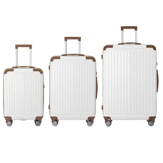 Brown 3-Piece ABS Luggage Set (20', 24', 28') with Spinner Wheels & TSA Lock