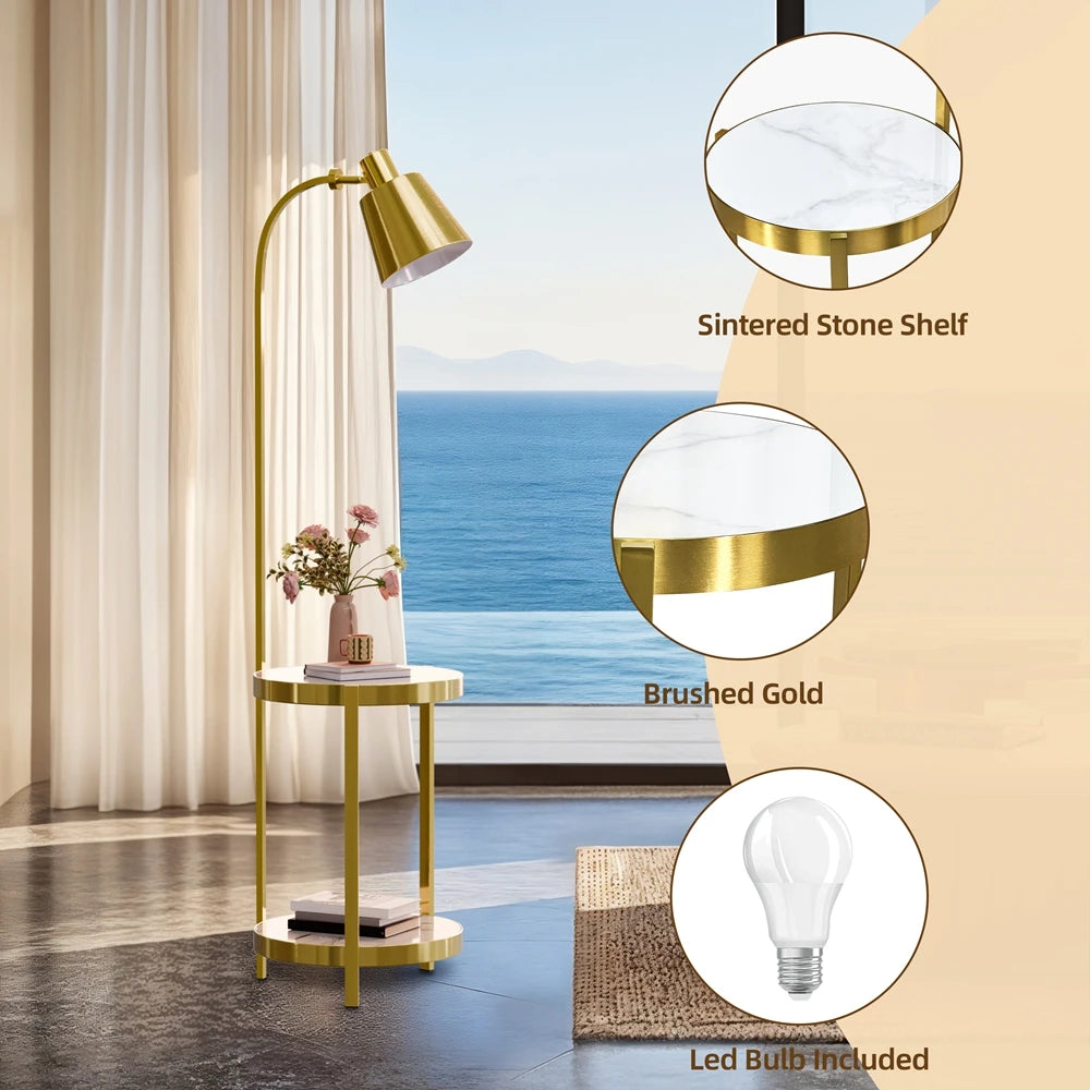 Vrygle，Contemporary Modern Creative Floor Lamp with a Rock slab Table,Suitable for Living Room,Den,Office,Bedroom - Gold Finish