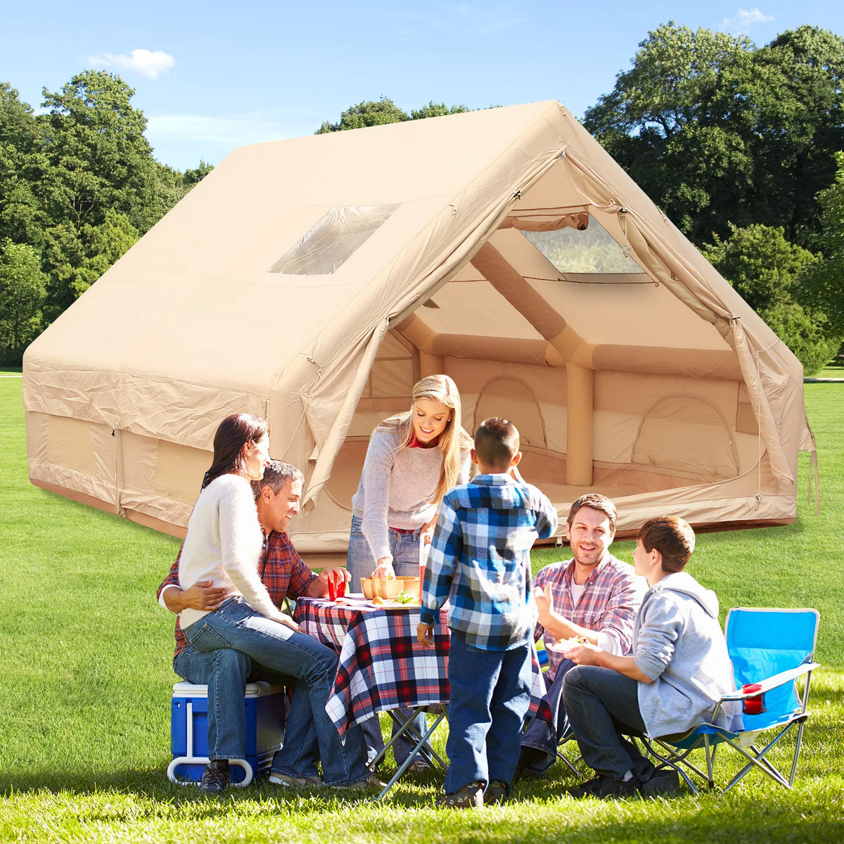 Inflatable Camping Tents with Hand Pump 12m² Air Glamping Tents Easy Setup Waterproof and Windproof Blow up Tent 4 Seasons