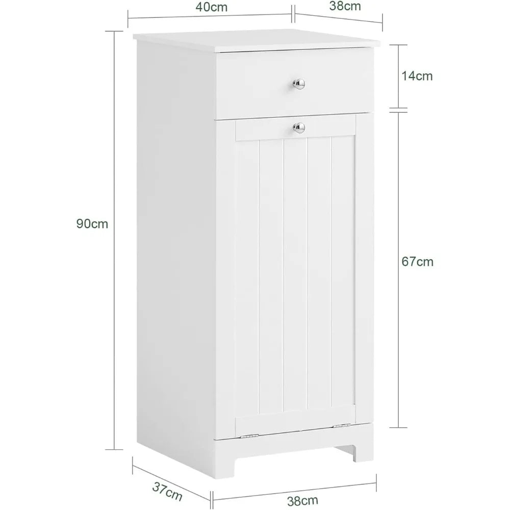 Narrow Space-Saving Tilt-Out Laundry Hamper Cabinet with Pull-Out Bathroom Storage, Shelf & Drawer for Compact Living