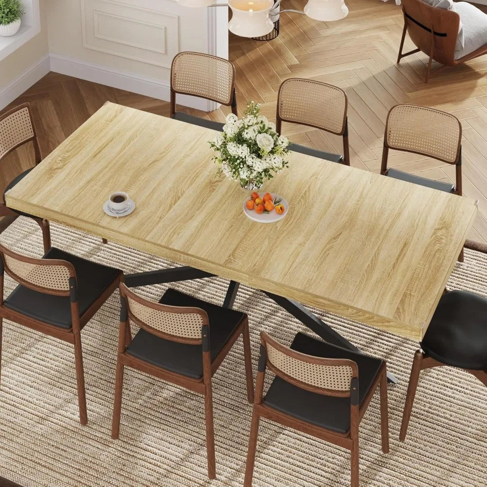 59In-78Inch Extendable Rectangular Dining Table for 6 8 People, Wood Long Dining Room Table W/Removable Leaves,Space Saving,Mode