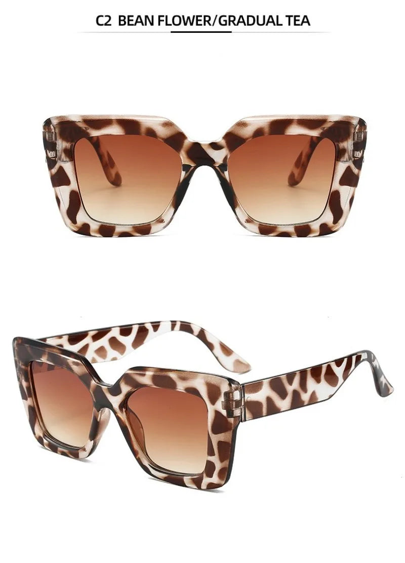 New Fashion Square Women Luxury Sunglasses Retro Designer Men Trending Leopard Blue Green Sun Glasses Shades UV400 Glasses
