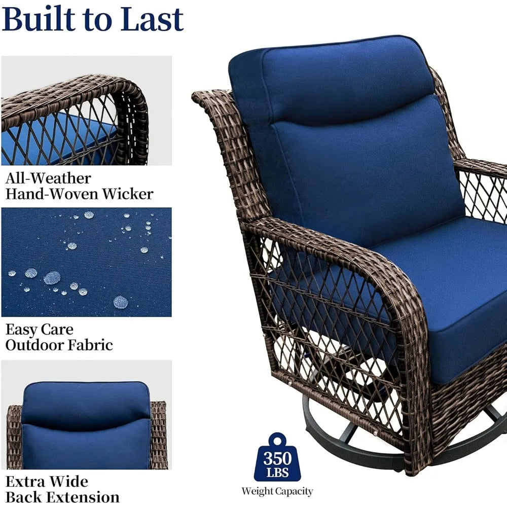 Outdoor Swivel Chairs3 Piece Wicker Rocking Chairs Set Patio Furniture Set with Rattan Side Table Rocker Bistro Sets for Outside