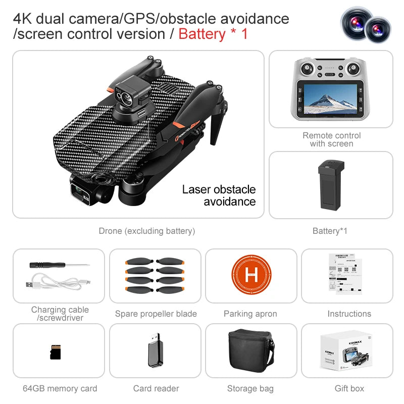 K919 max Drone 4K Professional HD Camera 3-Axis Gimbal With Touch Screen Laser/infrared Obstacle Avoidance Brushless Drones