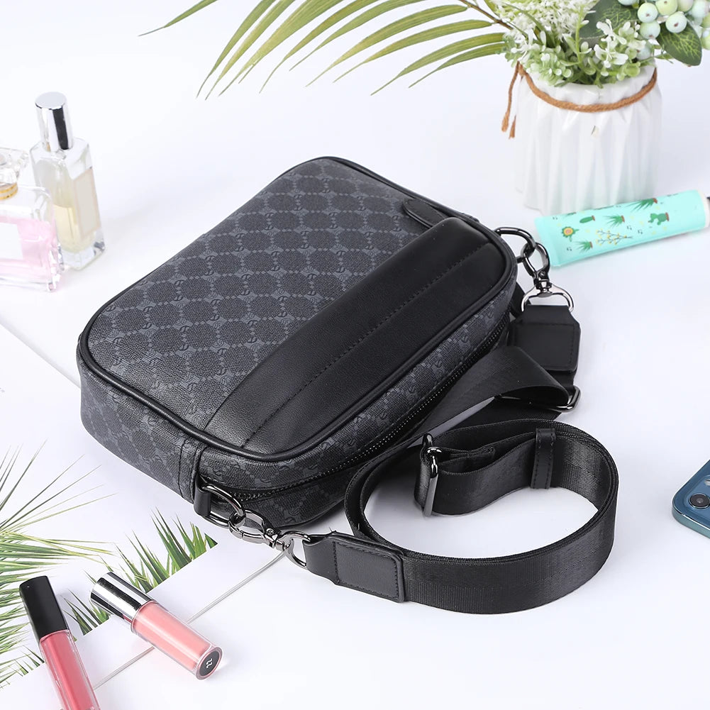 Luxury Business Shoulder Bag PU Leather Messenger Bag Wide Strap Crossbody Bags Designer Square Travel Work Male Sling Bags
