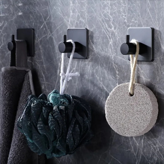 1/2/6Pcs Strong Adhesive Wall Hook Sticker Hanging Coat Rack Clothes Hanger Shower Robe Hook Kitchen Bathroom Towel hooks Black