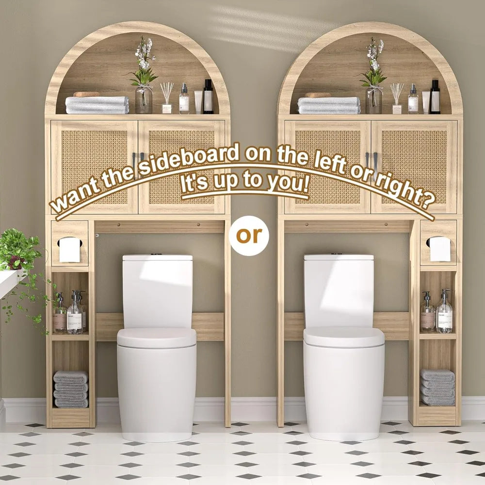 Freestanding Bathroom Storage Cabinet with Adjustable Shelf and Anti-Tip Feature, Over-the-Toilet Organizer Arched Design
