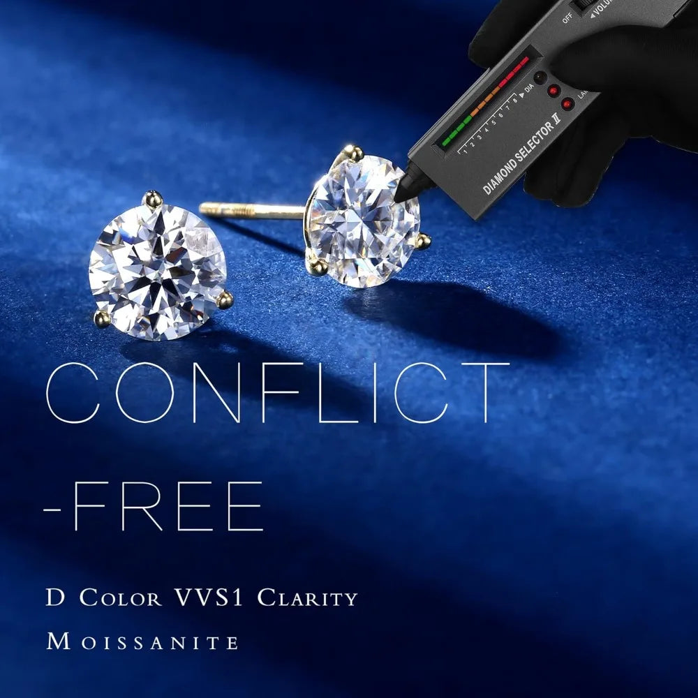 MOOSEA Martini Moissanite Earrings for Women Men, 0.2-4 ct Round D Color VVS1 Clarity Lab Created Earring 925 Sterling Silver Cl