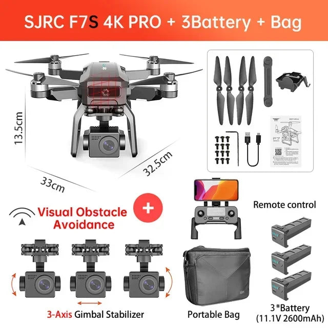 SJRC F7s 4K PRO Drone 4K obscatle avoidance GPS 5G WiFi 3-Axis Gimbal EIS FPV Brushless Quadcopter 3KM Obstacle Avoidance Dron