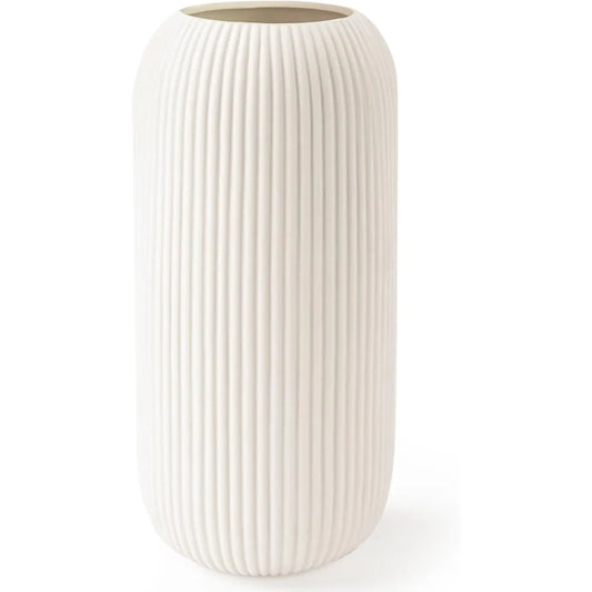 White Ceramic Vase, Vase Modern White Vase Home Decoration, Small Vase, Rib Texture Vase for Pampas Grass Decorative Vase