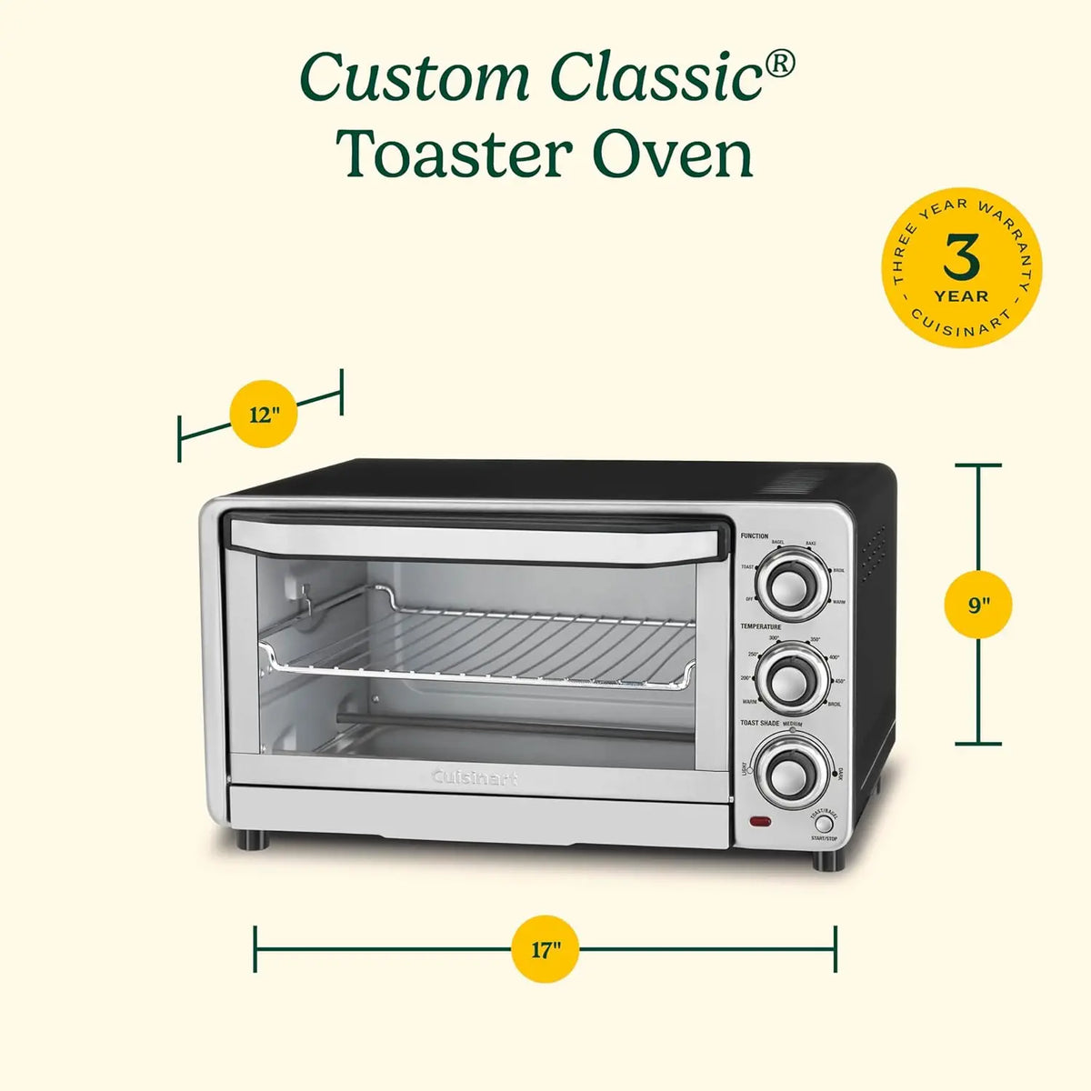 Custom Classic Toaster Oven Broiler, 1800 Watt Countertop Toaster Oven to Bake, Broil, and Toast, Non-Stick Interior,