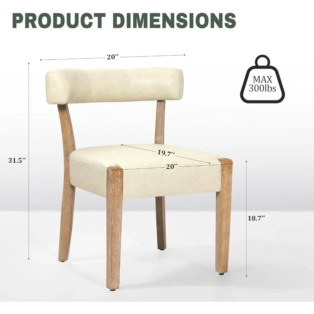 Wooden Dining Chairs Set of2 Upholstered Kitchen&Dining Room Linen Fabric Chairs Mid Century Modern Dining Woven Chairs Low Back