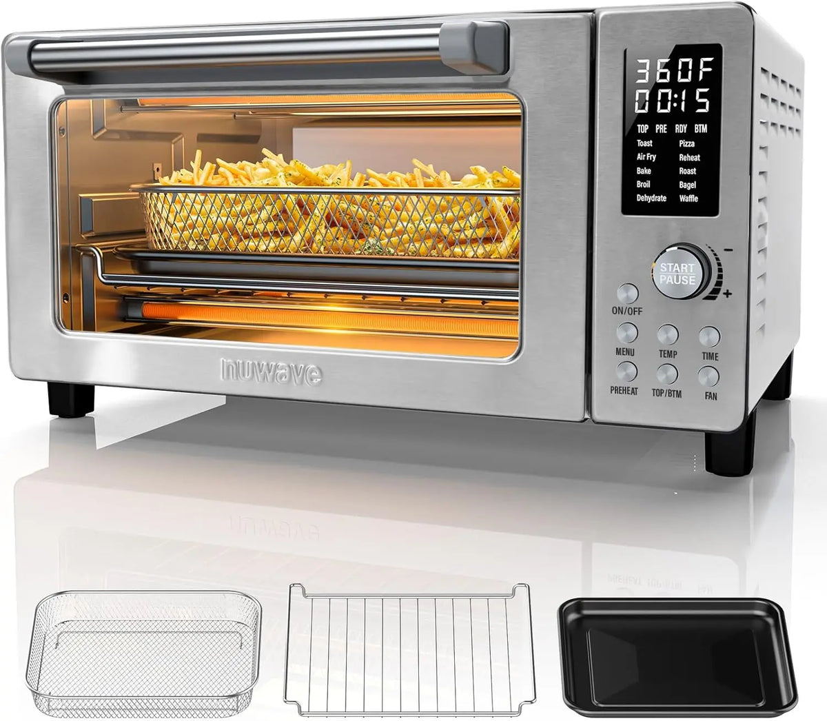 Bravo Pro 10-in-1 Air Fryer Toaster Oven, 21Qt, Stainless Steel, 50-450°F, PFAS Free