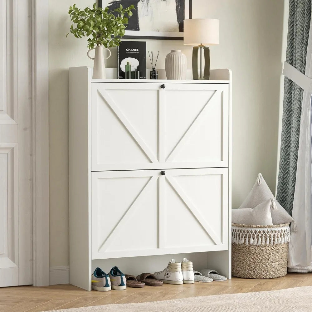 Shoe Storage Cabinet for Entryway, Shoe Rack Cabinet for Front Door Entrance,Farmhouse Narrow Shoe Organizer with 2 Flip Drawers