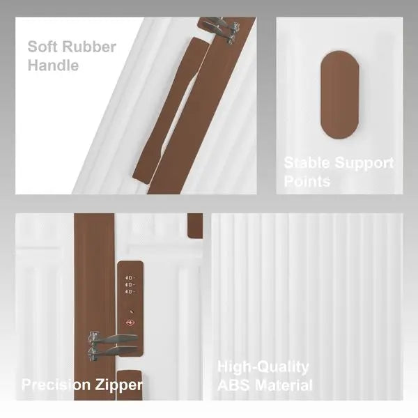 Brown 3-Piece ABS Luggage Set (20', 24', 28') with Spinner Wheels & TSA Lock