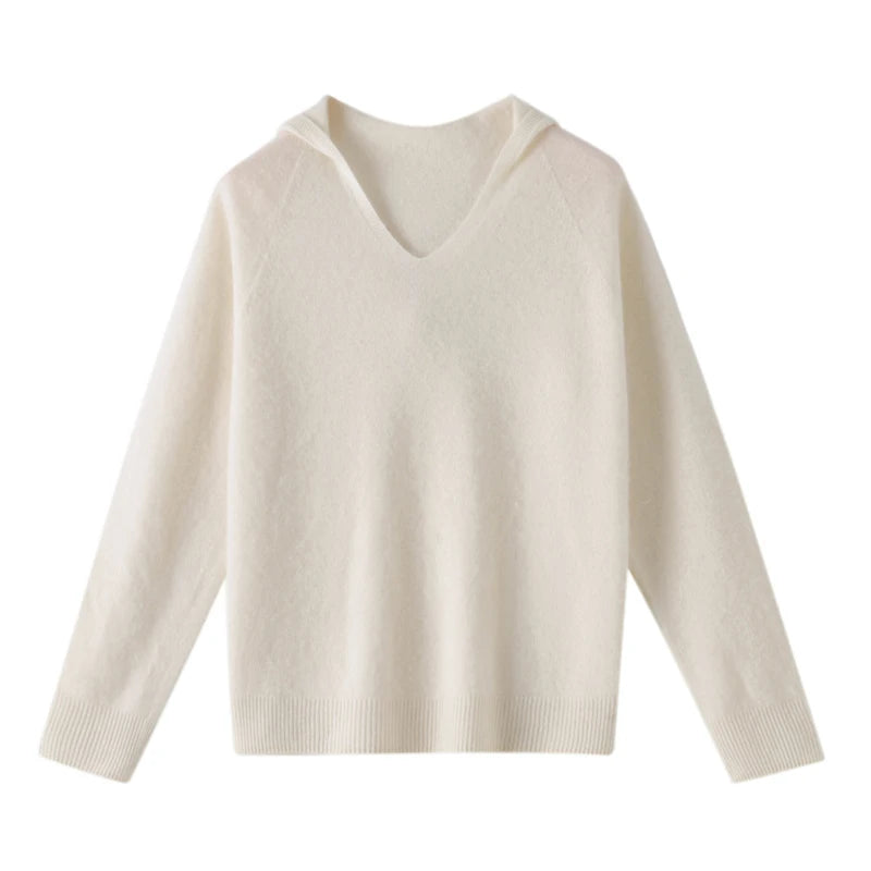 Autumn/Winter new cashmere sweater for women 100% Merino wool fashion V-neck hooded autumn warm jumper top