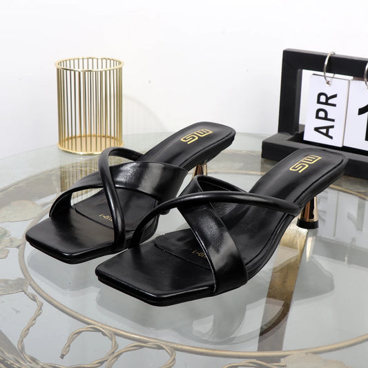 Women's shoes 2025summer High-end fashion Hollow slippers drag ultra-soft open-toed outside thin heels wear sandals 5CM 42 yards