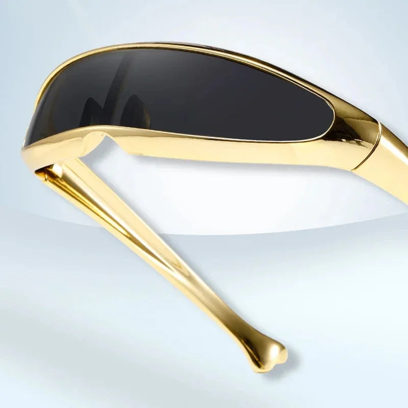 Futuristic One-piece Mirror Personalized Electroplated Sunglasses Women Men 2024 Y2K Steampunk Goggles Rave Party Glasses UV400
