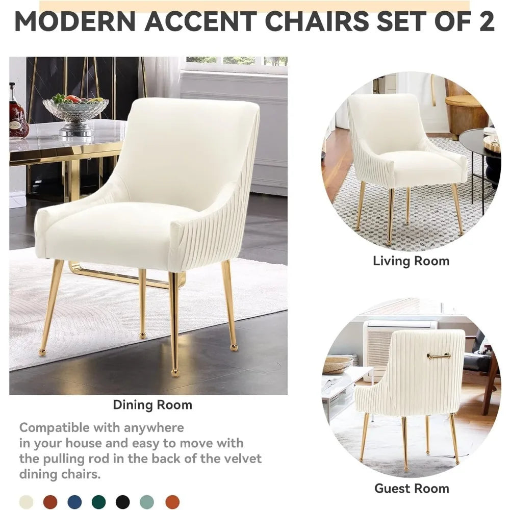 Dining Chairs, Accent Chairs Set of 2, Modern Upholstered Kitchen Dining Room Chairs with Gold Legs, Fabric Tufted Velvet Living