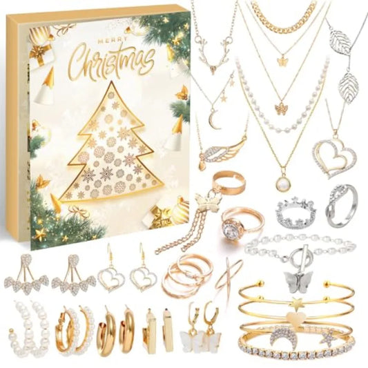 Jewelry Advent Calendar 2025 for Women Christmas Countdown 24 Days Holiday Surprises Gifts Fashion Bracelet Necklace Ring Earri