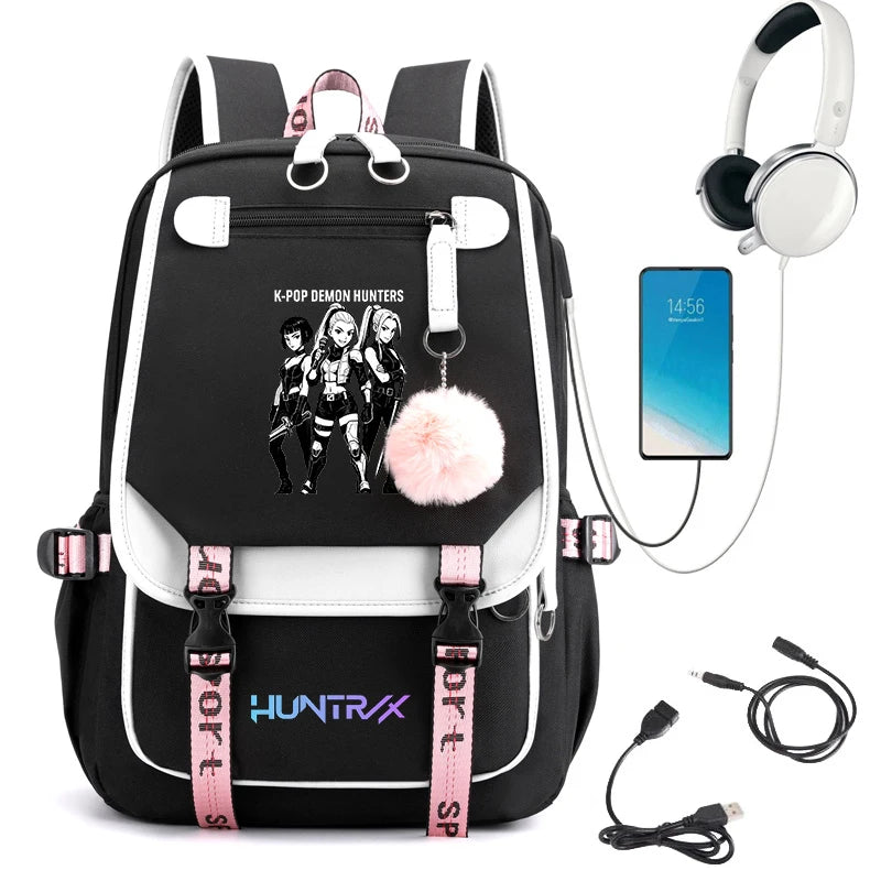 2025 New Fashion Women's Backpack KPop Demon Hunters Usb Travel Rucksack Large Back Pack Mochilas Mujer School Bags for Girls
