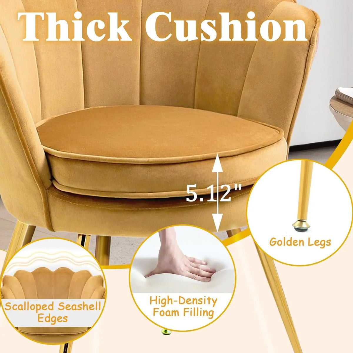 2-Piece Velvet Accent Chairs for Living Room, Brown Metal-Leg Side Chairs