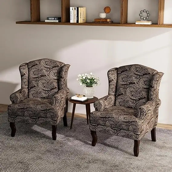 Lumibee High Back Accent Chairs, 2 Set Comfy Armchairs with Solid Wood Legs for Living Room, Upholstered Accent Chairs for Small