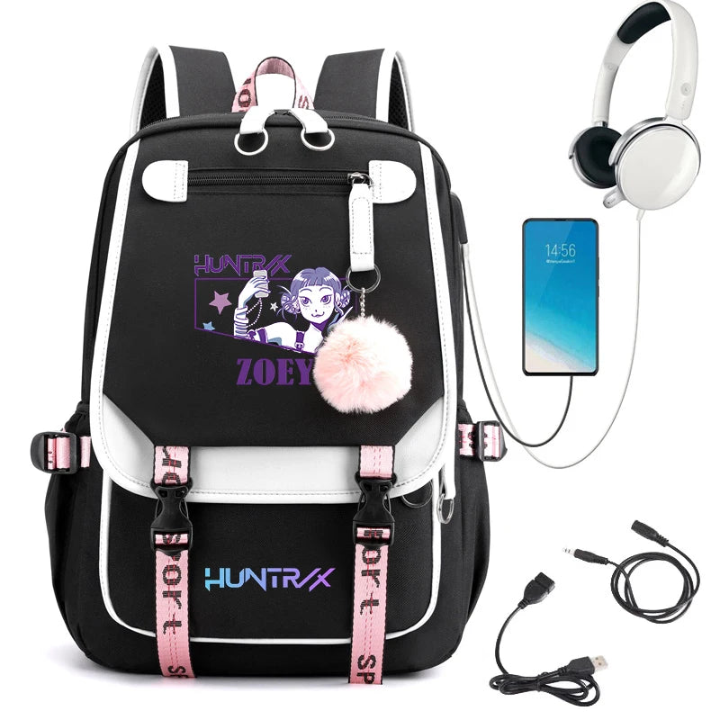 2025 New Fashion Women's Backpack KPop Demon Hunters Usb Travel Rucksack Large Back Pack Mochilas Mujer School Bags for Girls