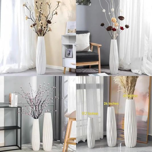 Large White Ceramic Tall Floor Vase - 24 Inch Modern Decorative Vase for Home, Living Room, Office, Bedroom, Kitchen