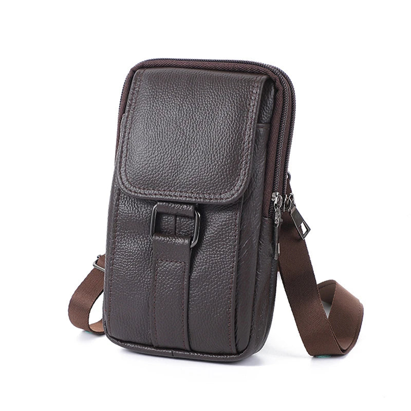 Men PU Waist Bag Large Capacity Belt Bag Shoulder Bags Crossbody Bags Multi Layer Buckle Mobile Phone Bag Bum Pouch