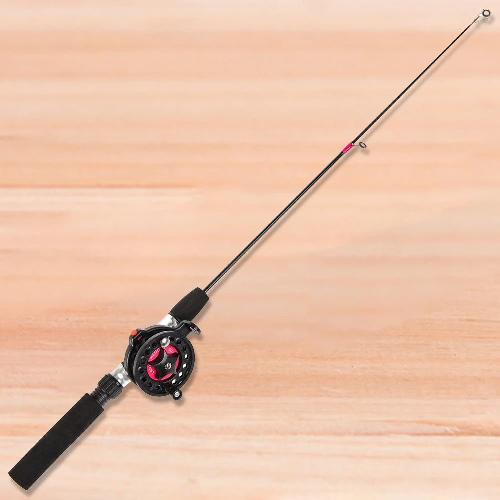 Ice Winter Fishing Rod With Reel Outdoor Folded Mini Feeder Telescopic Spinning Ice Fishing Rod Pole Fishing Reel Wheel Set
