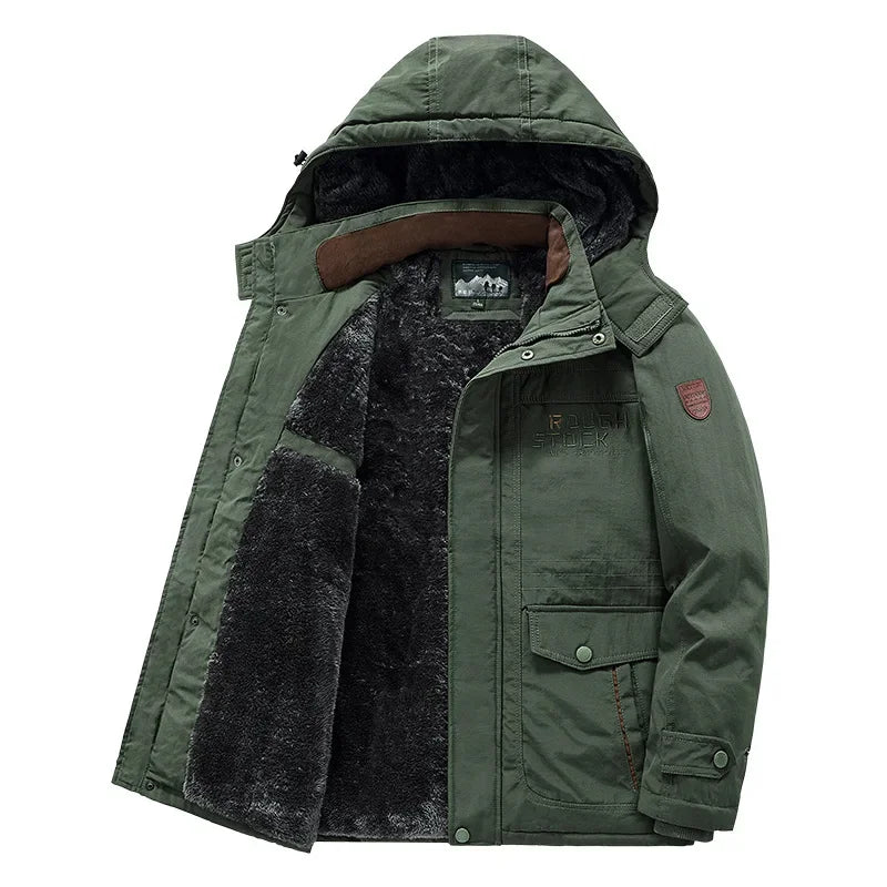 Thickened Fleece Men's Cotton Jacket Warm Casual Long Outdoor Coat Autumn Winter New Style Leisure Padded Trench Coat