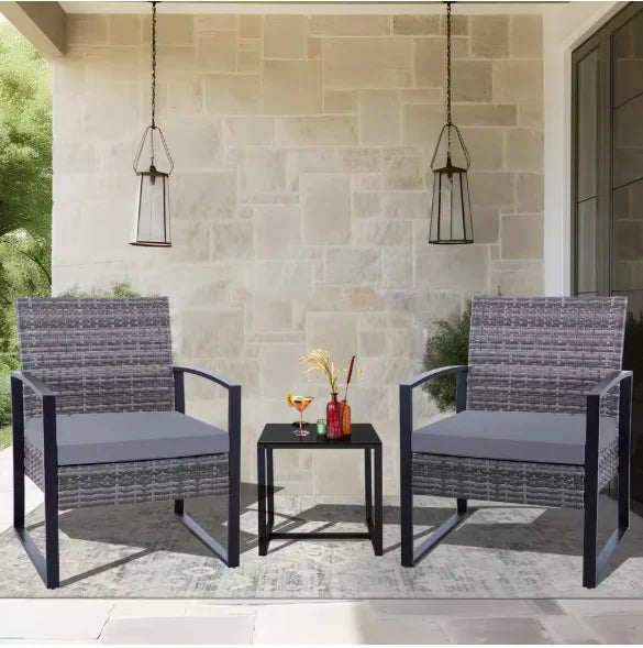 Wicker Patio Conversation Set with Cushions,Modern and chic bistro table set integrate with outdoor/indoor living space