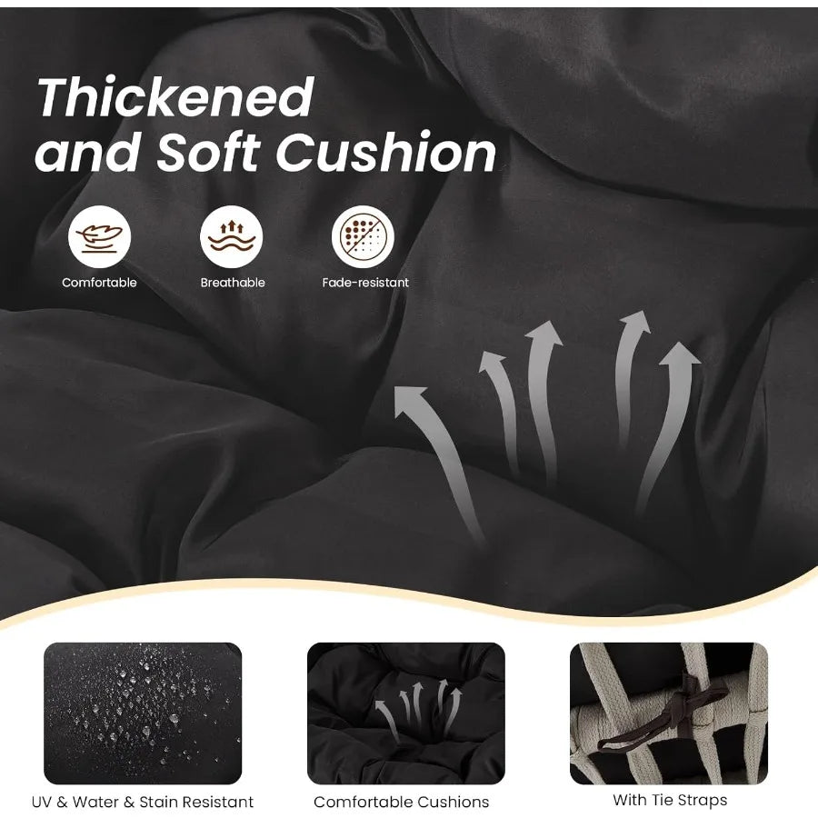 2Person Outdoor Porch Swing with Adjustable Hardtop Canopy 5.9 Thick Cushions WeatherResistant Rattan Patio Swing Chair with St