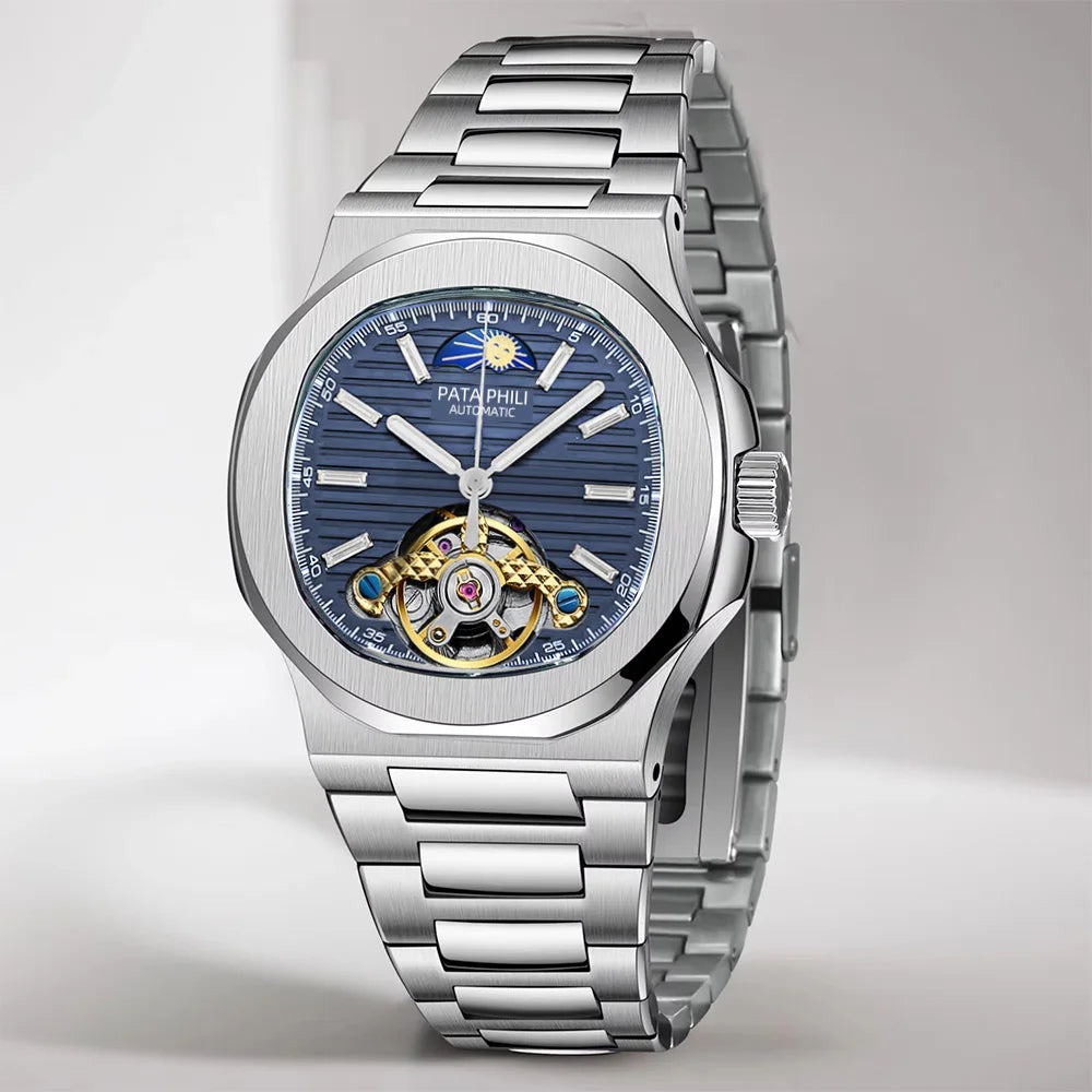 2025 New Men's Watches Luxury Automatic Watch For Men Mechanical 40MM WristWatch Moon Phase Skeleton Stainless Steel Hardlex