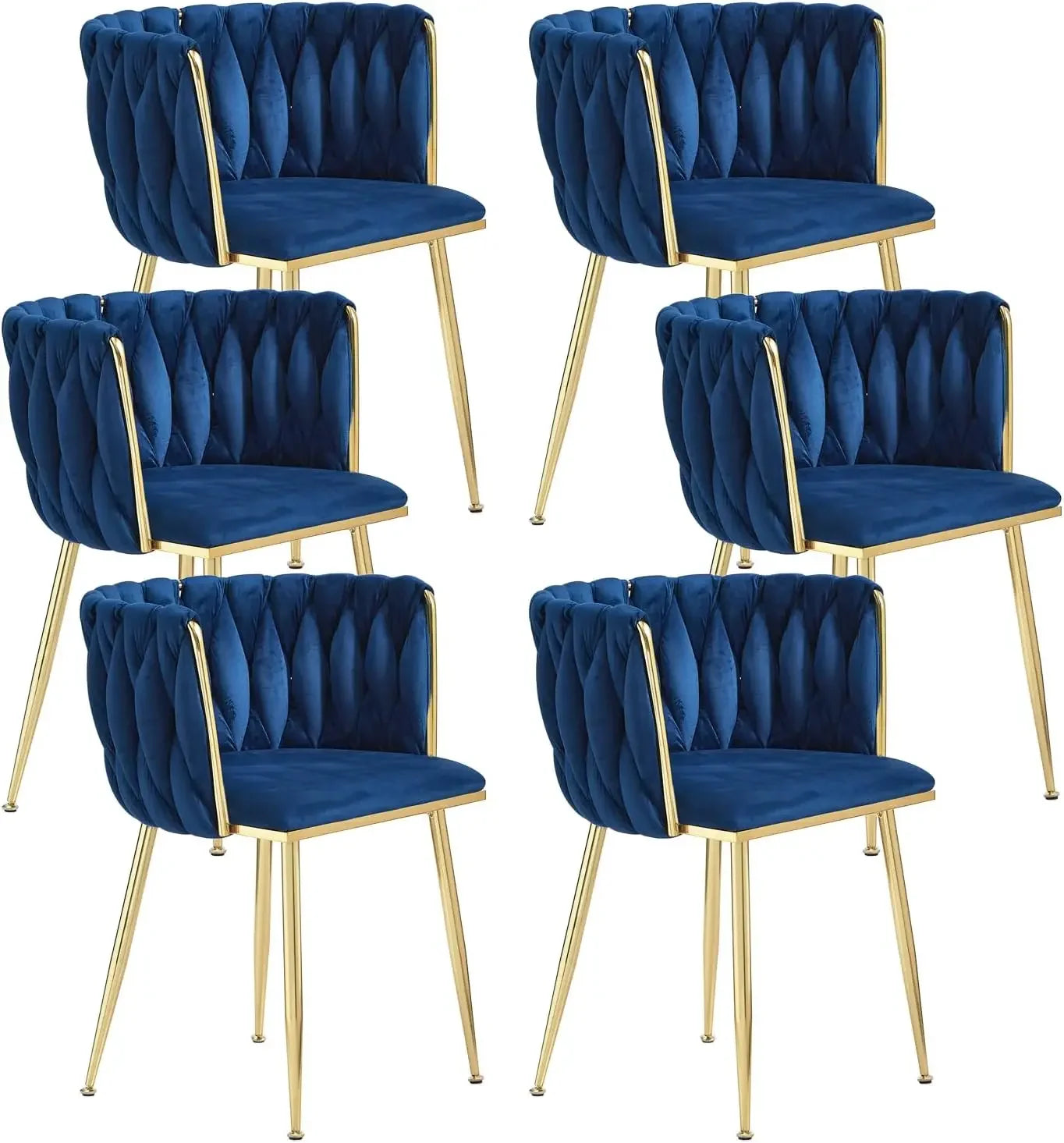,Woven Upholstered Chairs Dining Room,Kitchen，Velvet Dining Chairs Set of 6,Modern Dining Chair with Golden Metal Legs