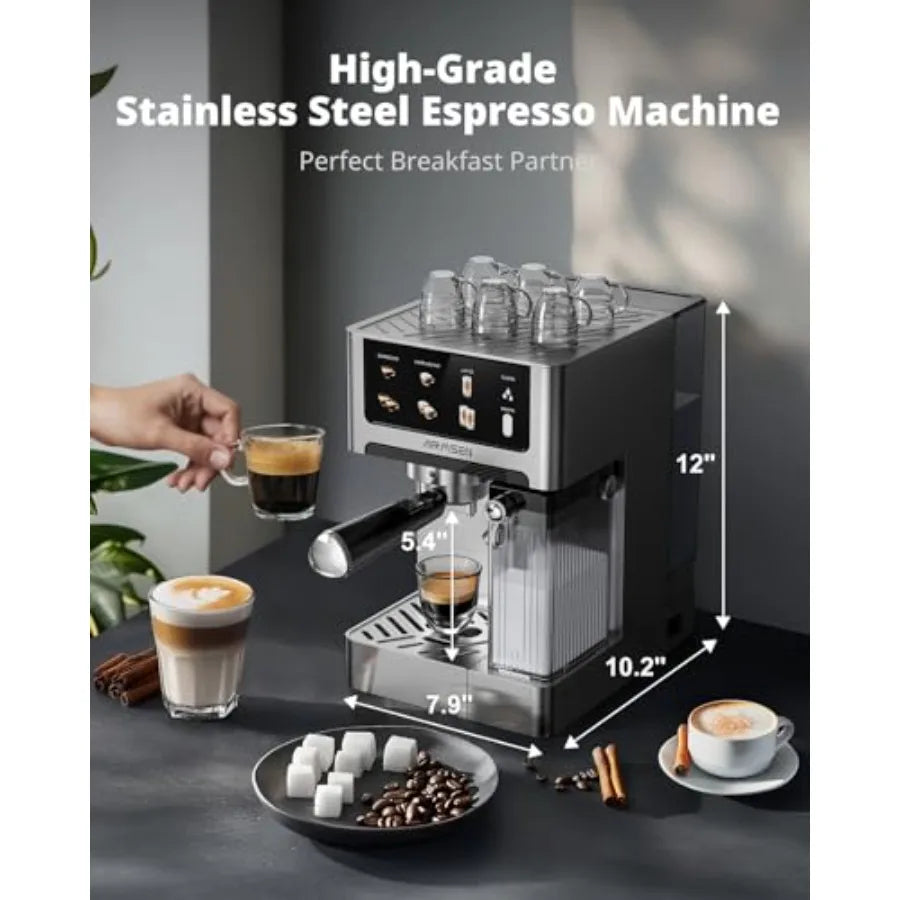 20 Bar Espresso Machine with Automatic Milk Frother for Home Use: Cappuccino Latte Coffee Maker with Quick Brew Dual Boiler 135