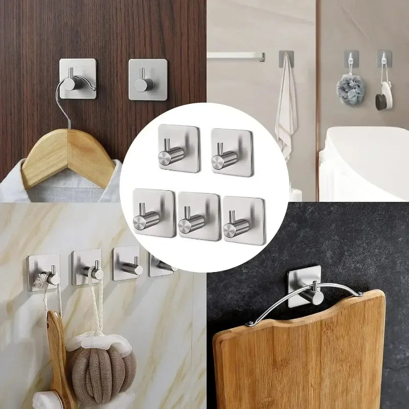 1/2/6Pcs Strong Adhesive Wall Hook Sticker Hanging Coat Rack Clothes Hanger Shower Robe Hook Kitchen Bathroom Towel hooks Black